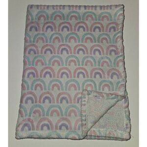 Bananafish Pink Blue Purple Rainbow Baby Blanket Lovey Fleece White 29x38 READ
